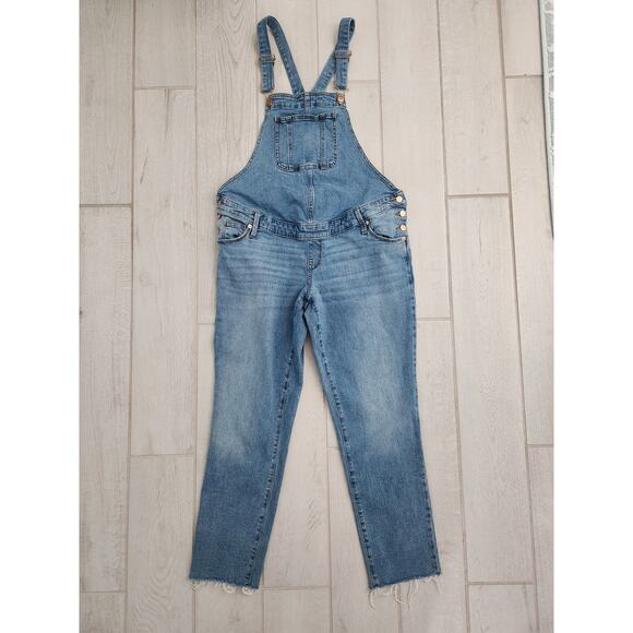 Isabel Pants - ISABEL MATERNITY Denim Overalls Raw Edge Hem Stretchy Size 4 Small Adjustable